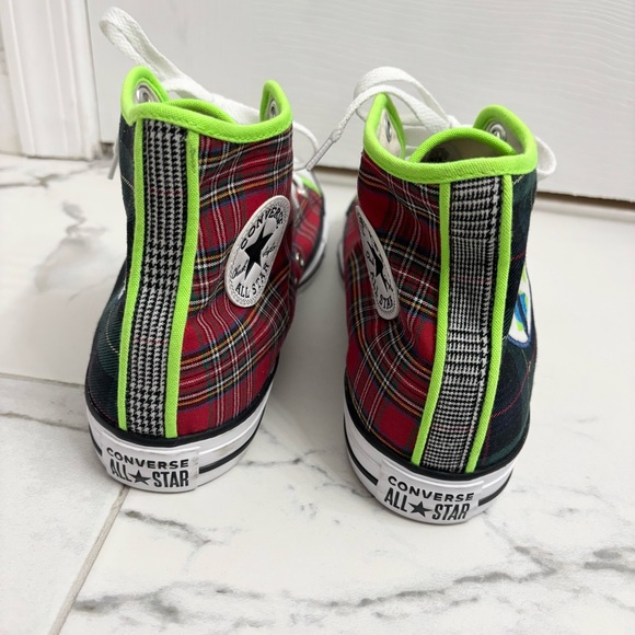 Converse Chuck Taylor All Star High World Peace Sneakers M9 W11 Plaid Green Red - Picture 3 of 7